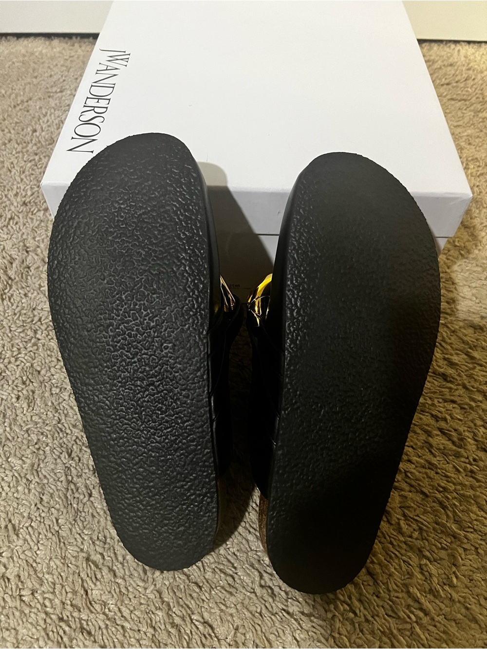 JW ANDERSON Black Leather Loafers with Gold Chain Accent - Picture 4 of 6